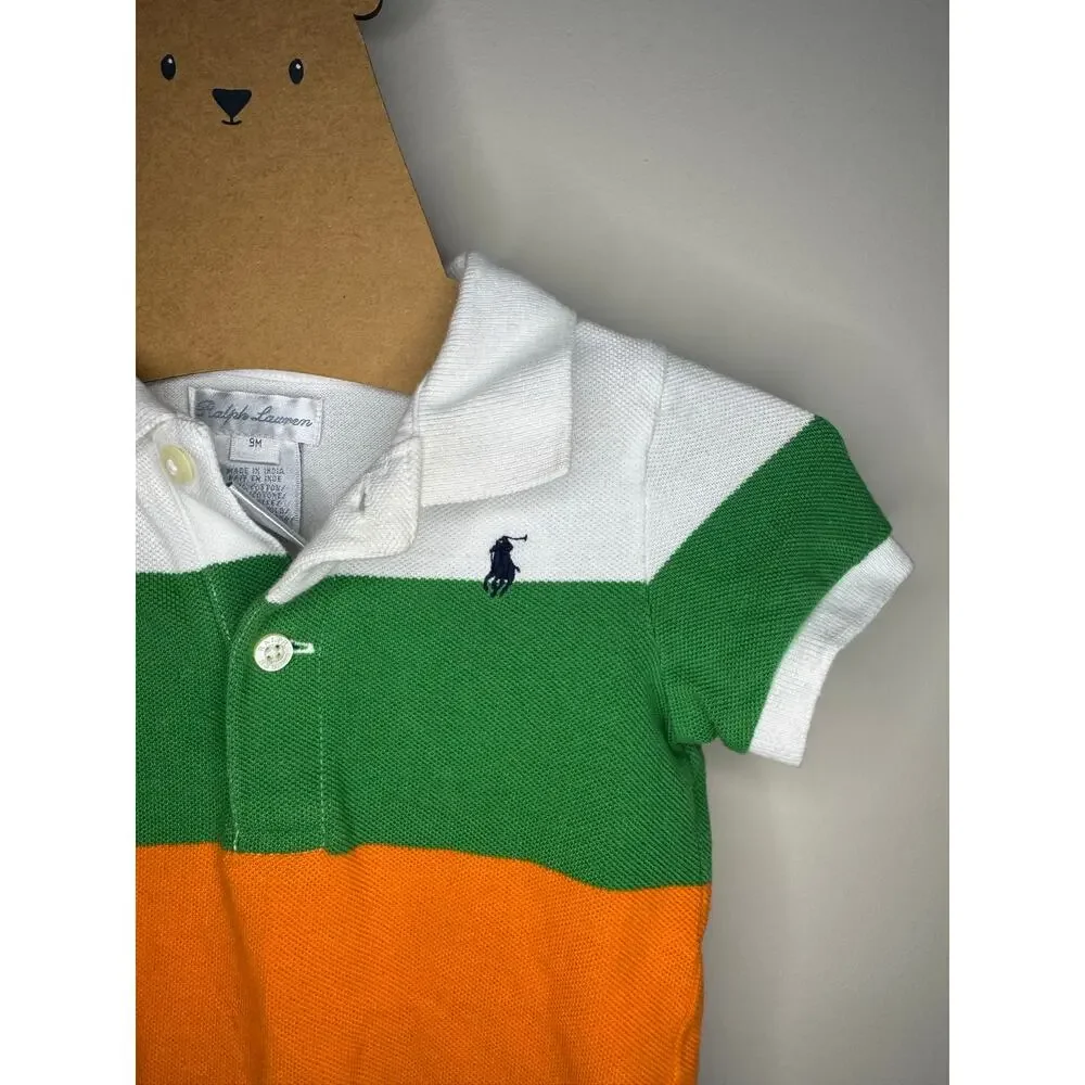Ralph Lauren Baby Boy Colorblock Shortall Romper sz 9M